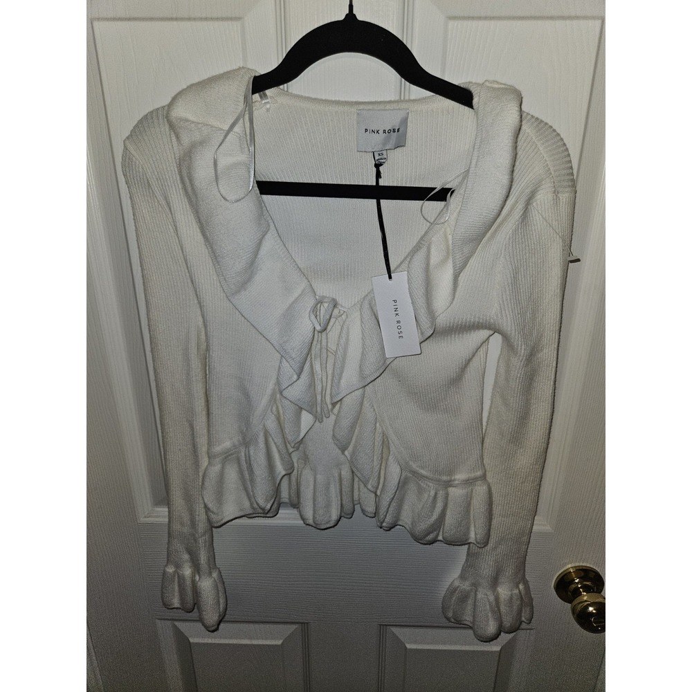 Pink Rose cream ruffle cardigan/sweater Size XS NWT
